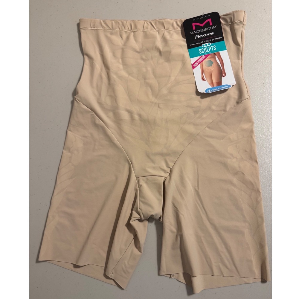 Maidenform Flexees Shapewear Women Large Nude High Waist Thigh SlimmerShorts NEW